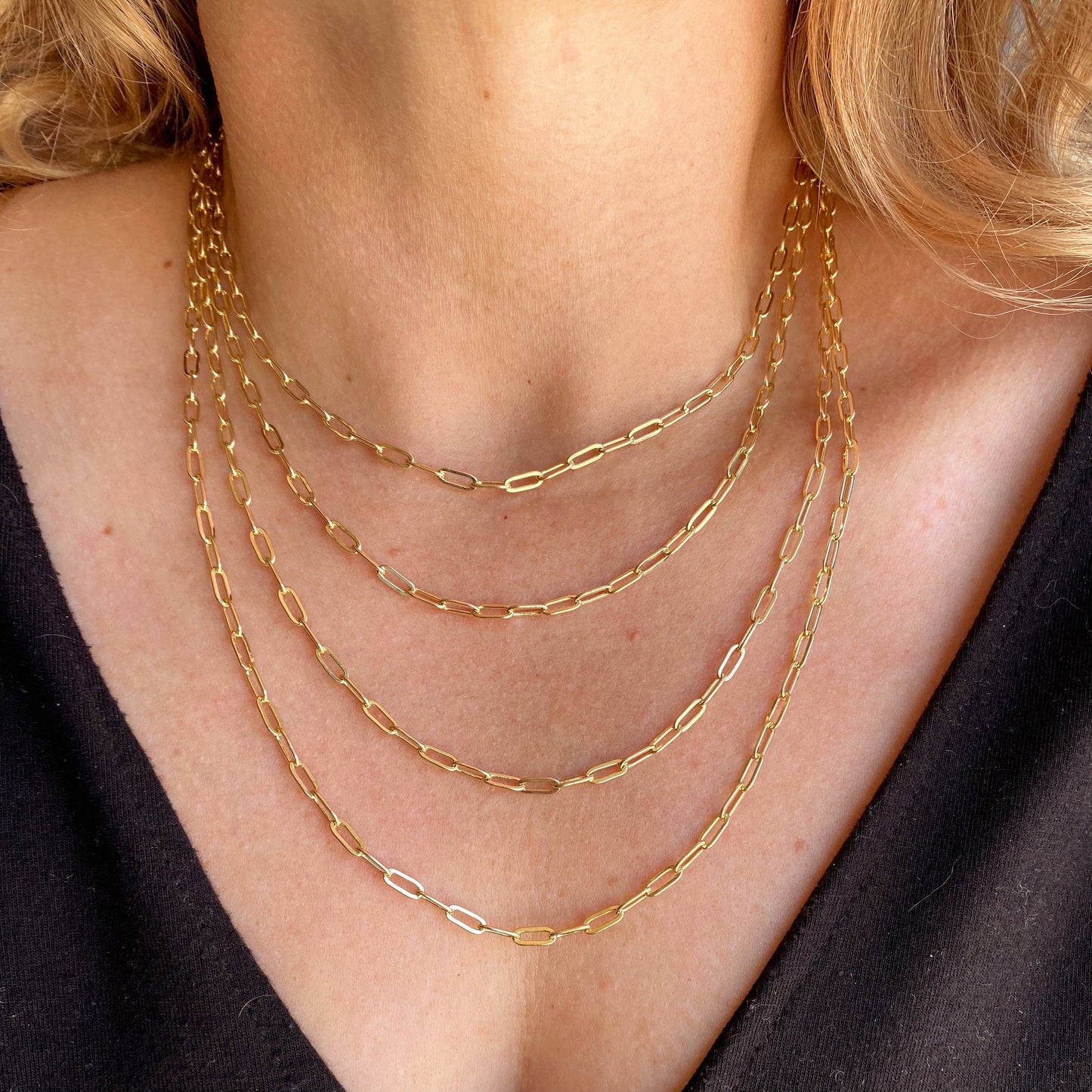 18k Gold Filled Short Link Paperclip Chain: 20 inches