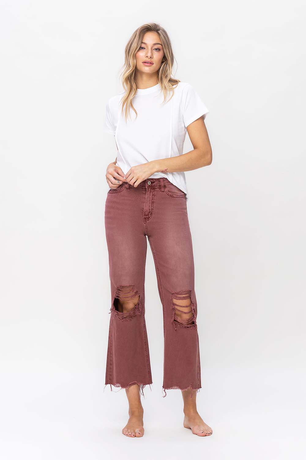 Leslie 90s Vintage Crop Flare Jeans in Russet Brown