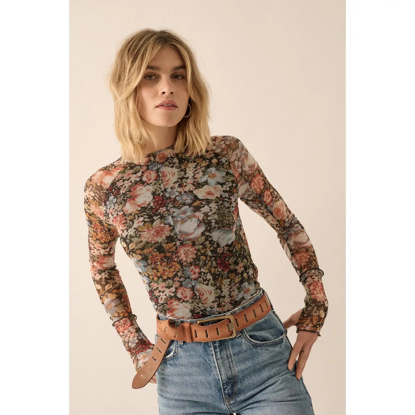 Rachel Floral Mesh Top in Black
