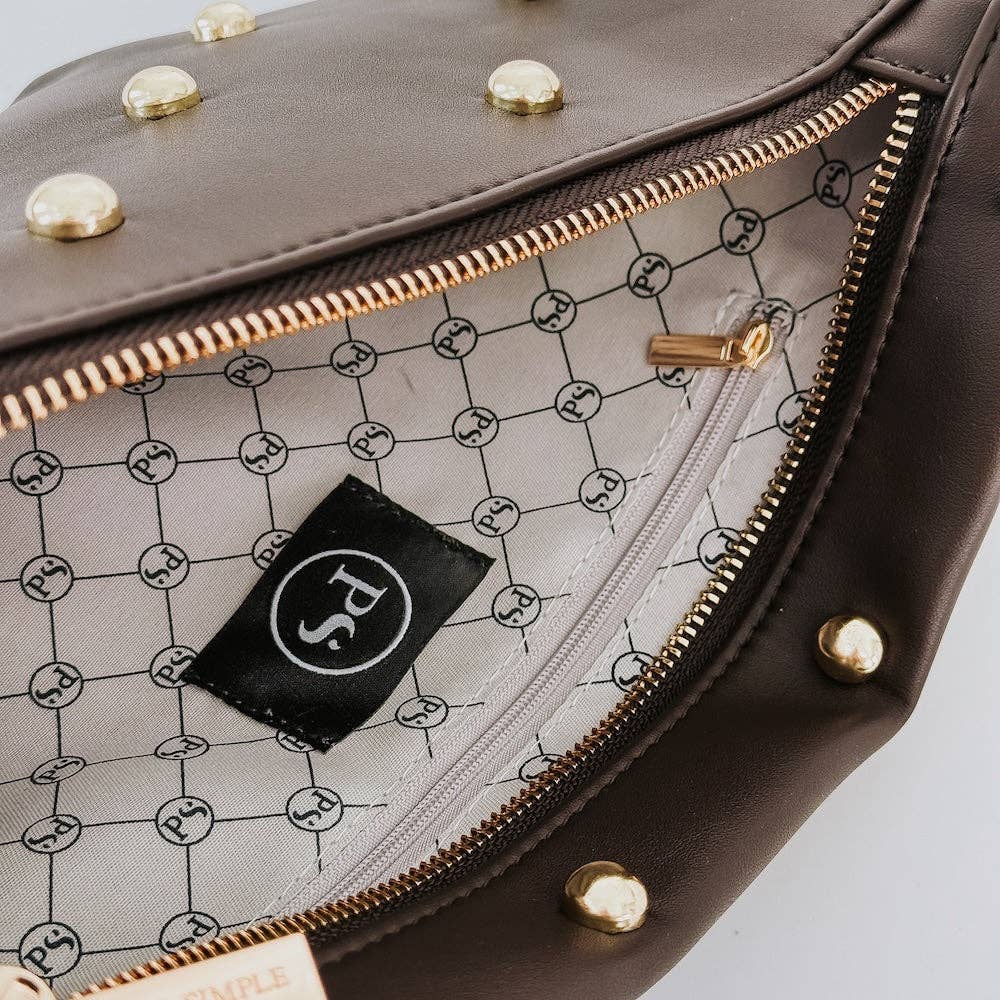 Chic Gold Studded Westlyn Bum Bag in Brown