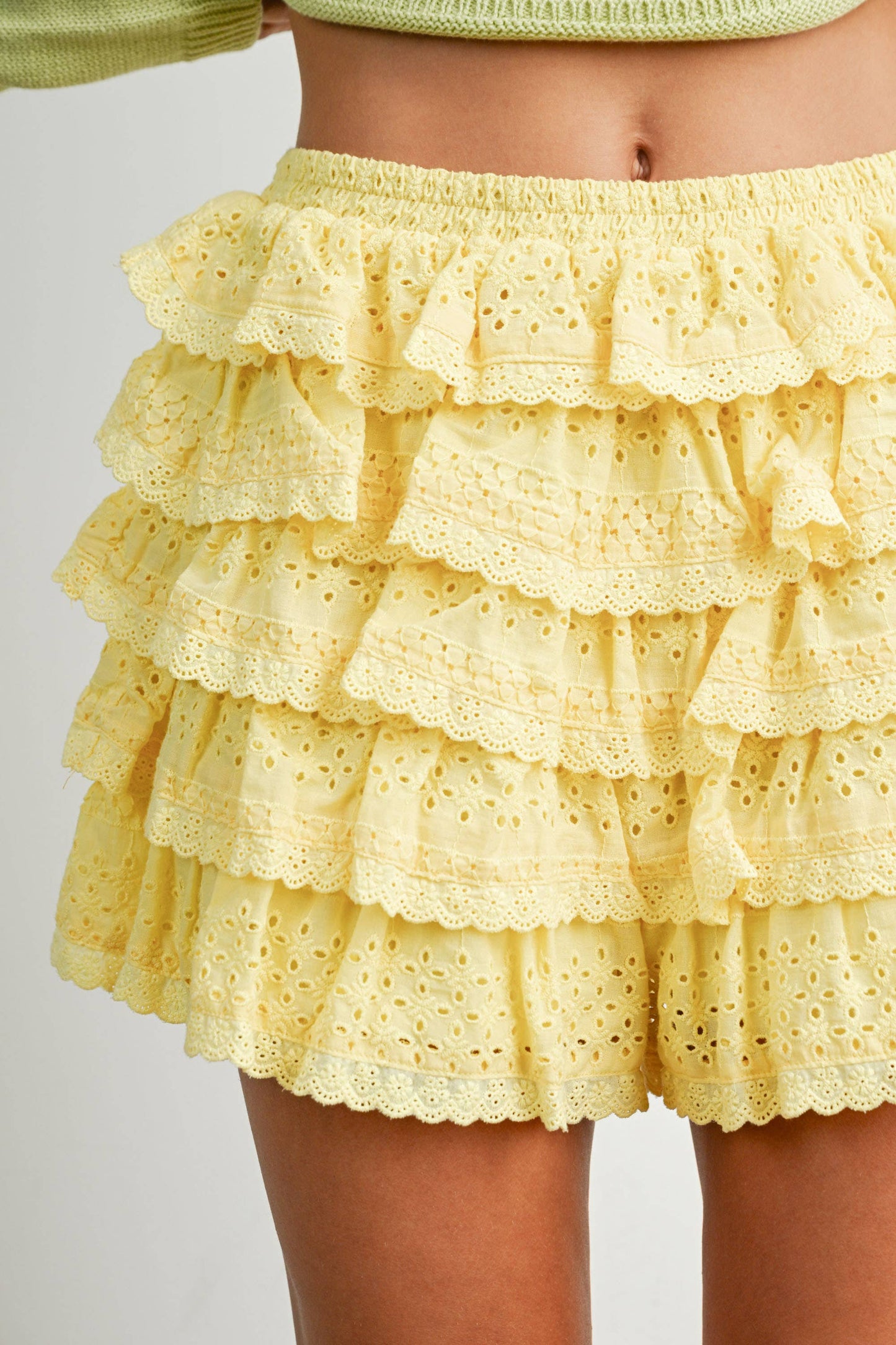 Tayler Layered Ruffled Eyelet Mini Skort in White