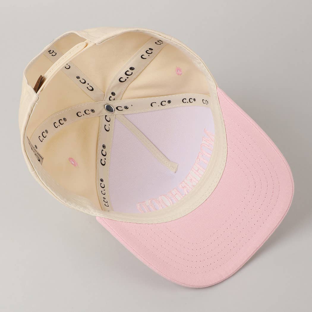 MOTHERHOOD Embroidered Two-Tone Trucker Hat in Light Pink