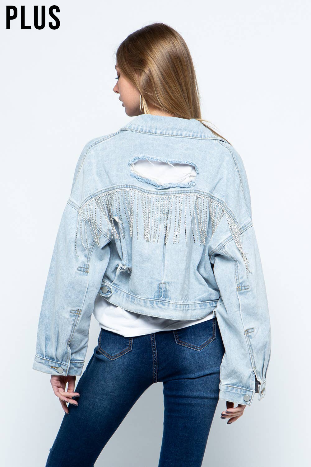 Selena Rhinestone Fringe Jacket in Plus