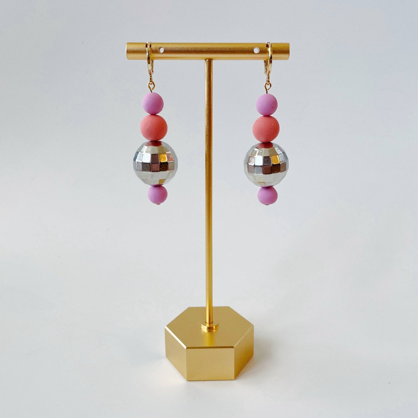 Disco Dangles | Polymer Clay Disco Ball Earrings: Warm