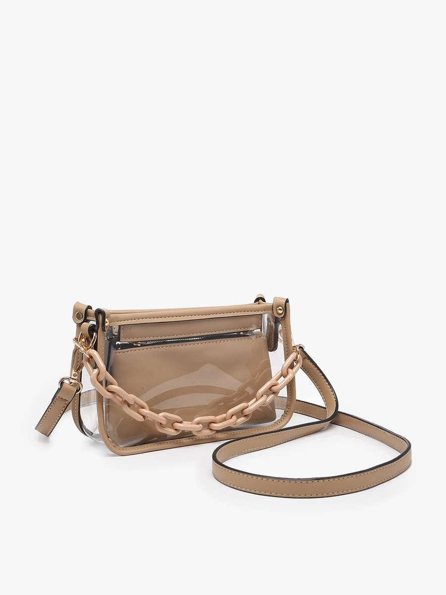 Jessica Clear Crossbody w/ Chain: Dark Brown