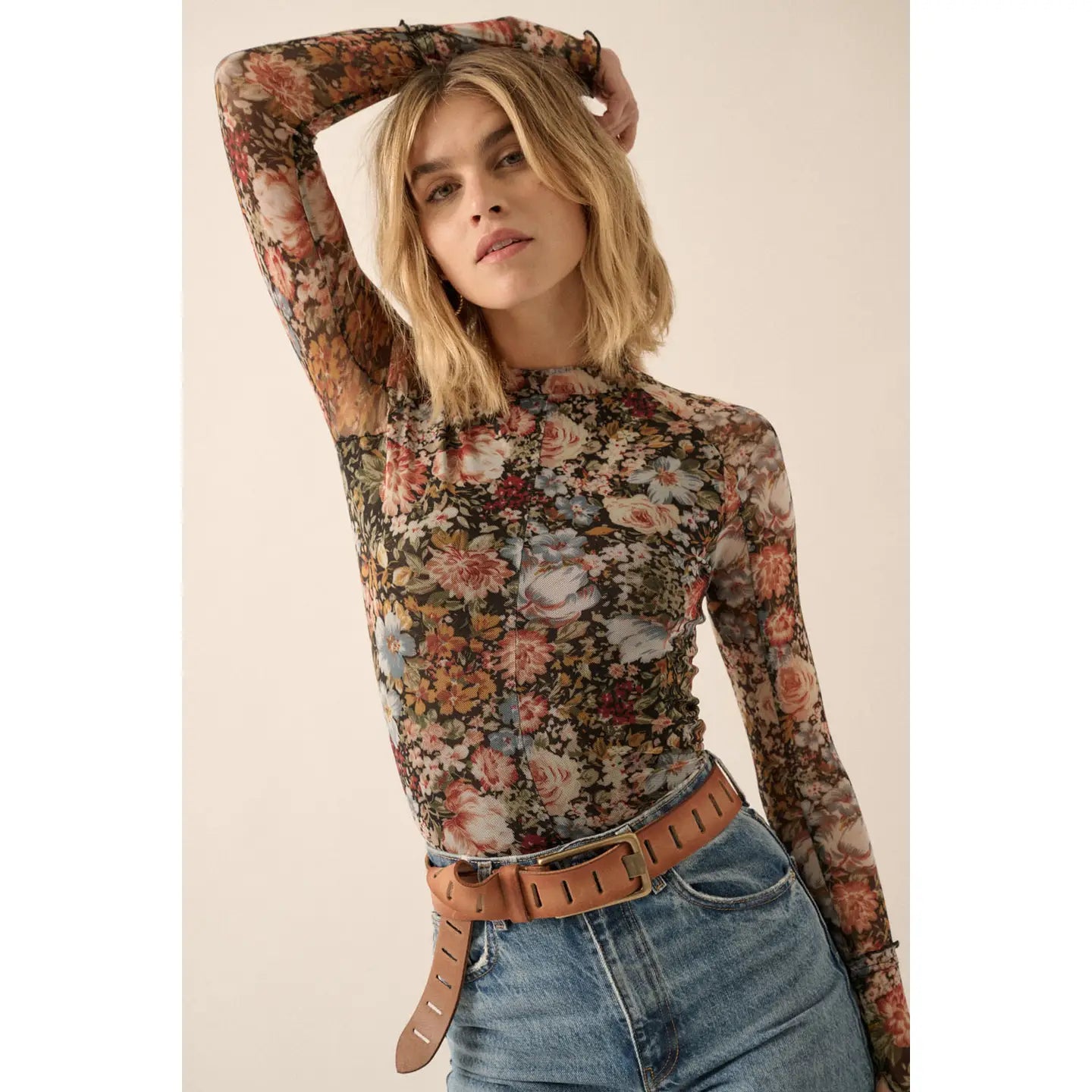 Rachel Floral Mesh Top in Black