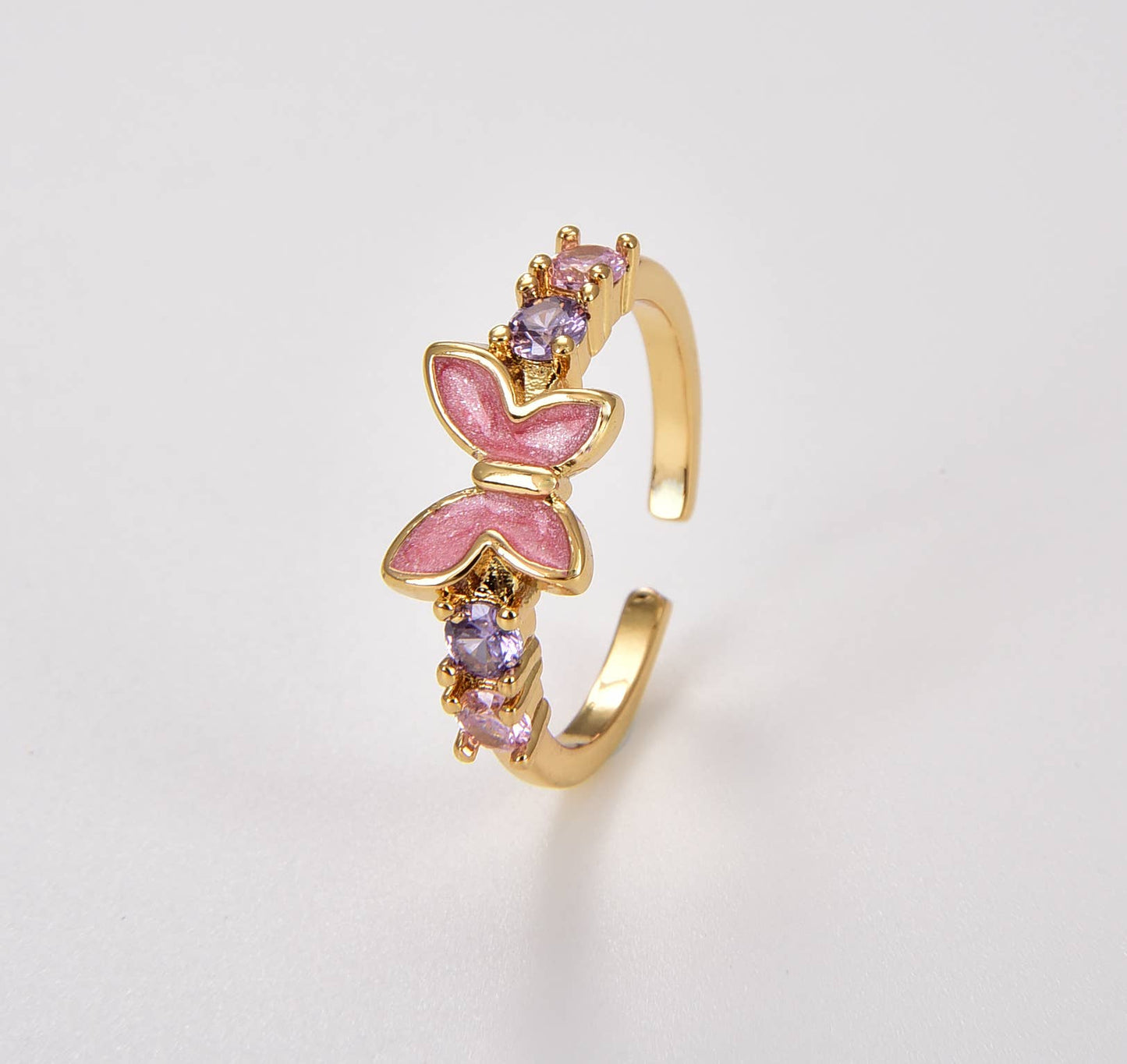 Pink Shell Butterfly Ring, Minimalist Ring Adjustable