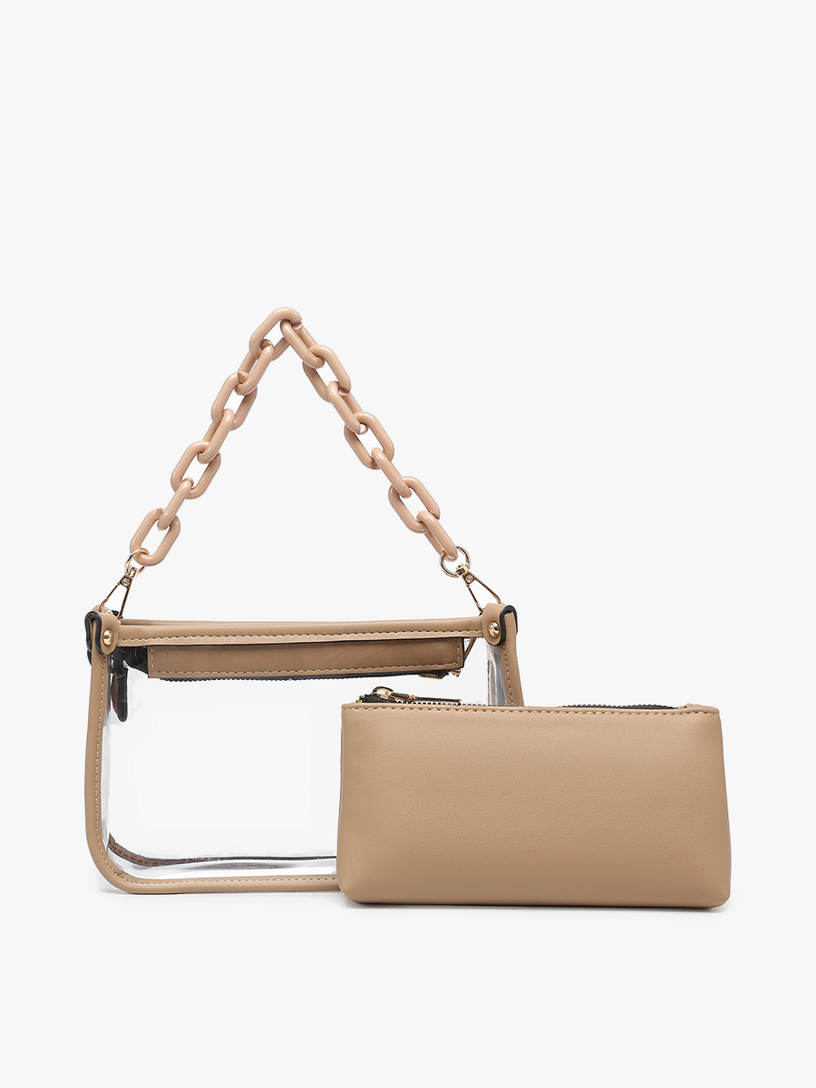 Jessica Clear Crossbody w/ Chain: Dark Brown