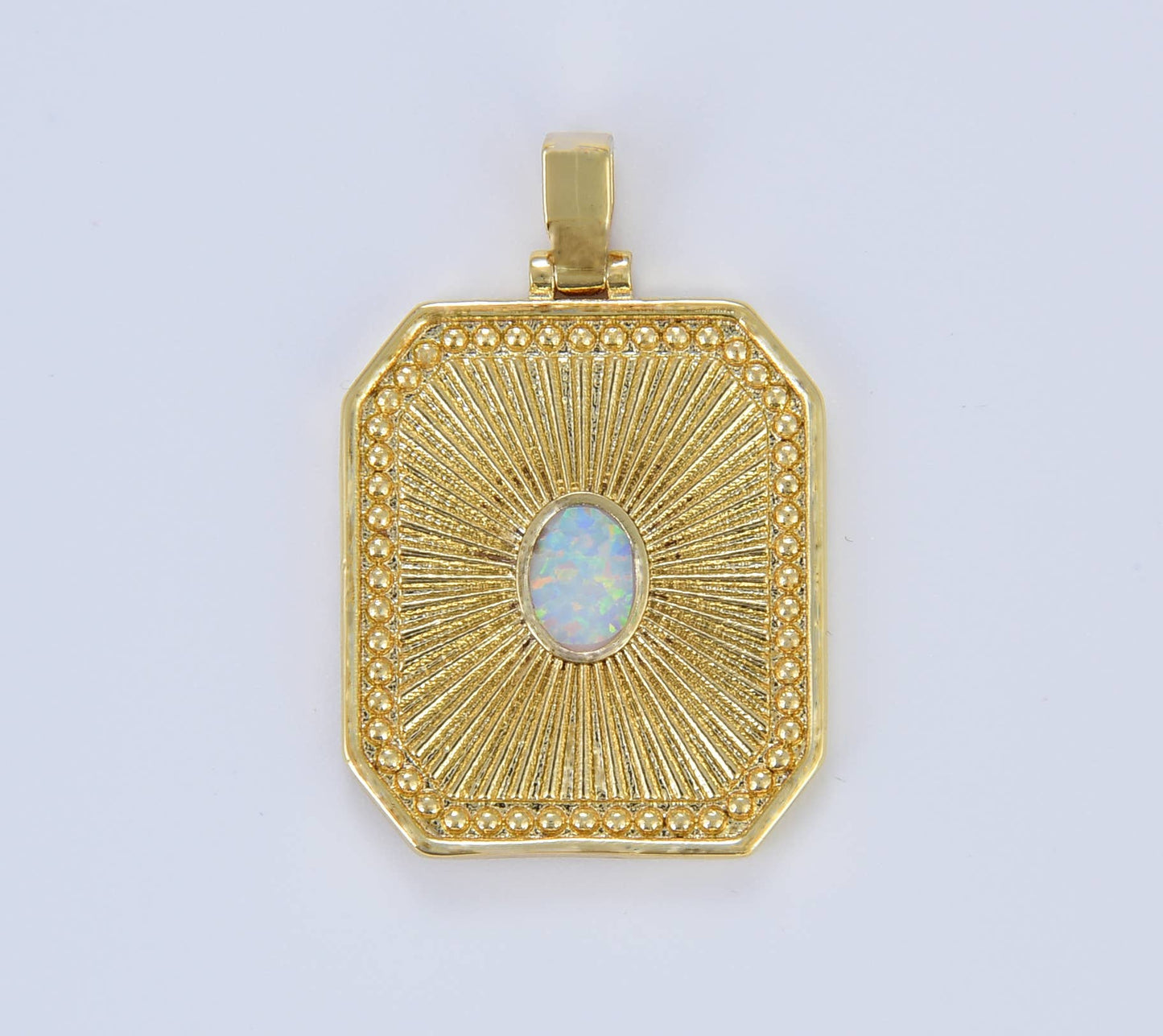 Gold Filled Sunburst Octagon Tag Opal Charm Pendant