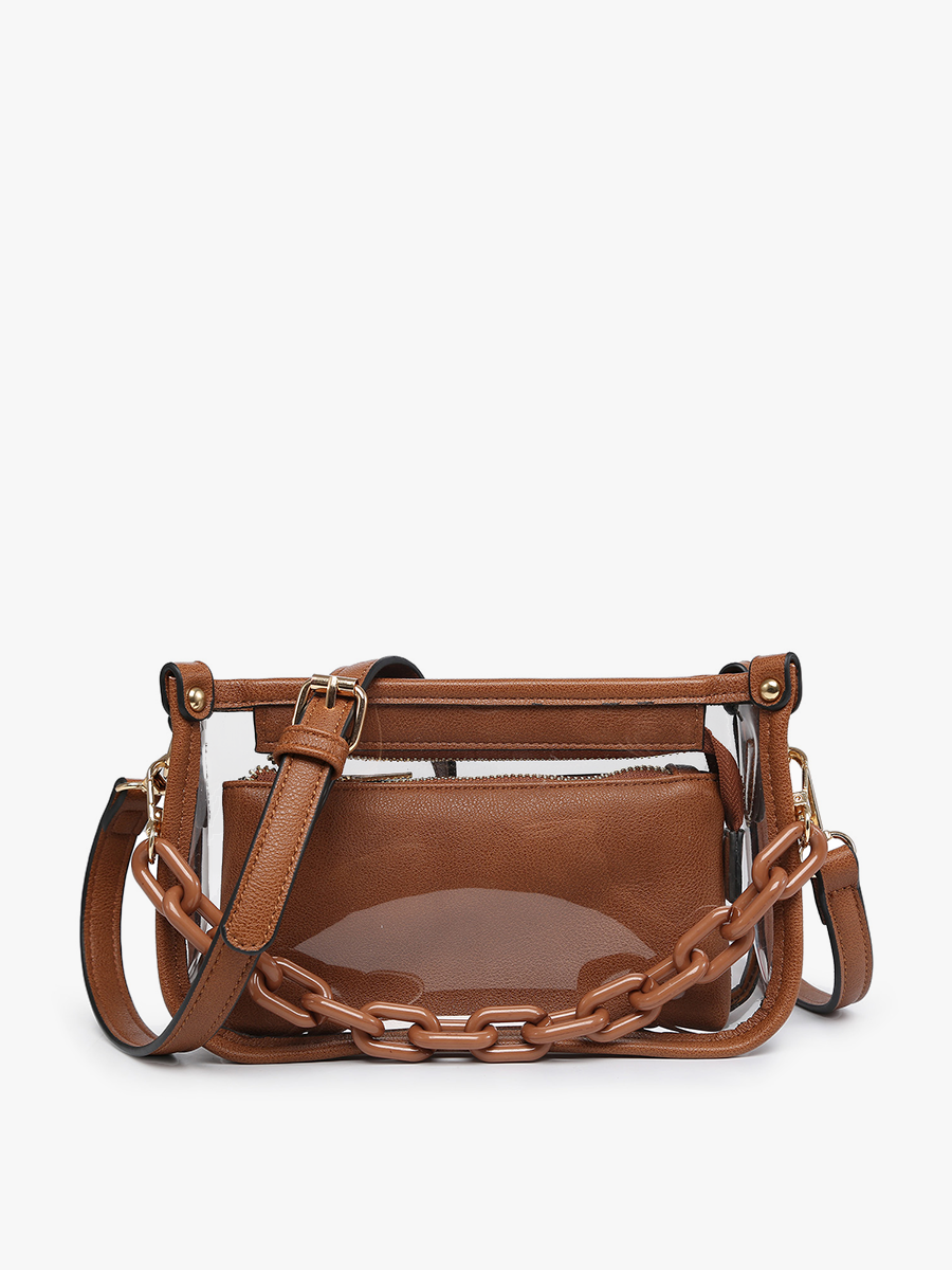 Jessica Clear Crossbody w/ Chain: Dark Brown