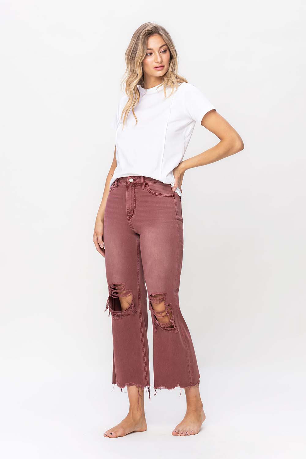 Leslie 90s Vintage Crop Flare Jeans in Russet Brown