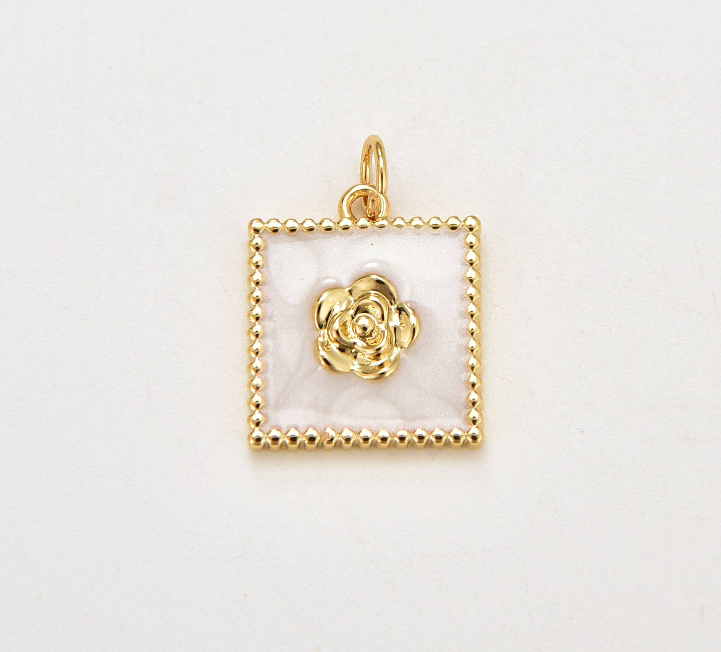 Gold Filled White Enamel Lotus Flower