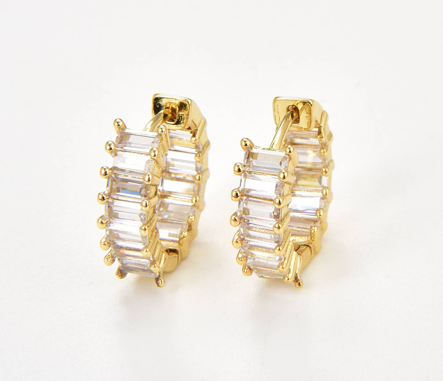 Baguette CZ Huggie Hoop Earrings