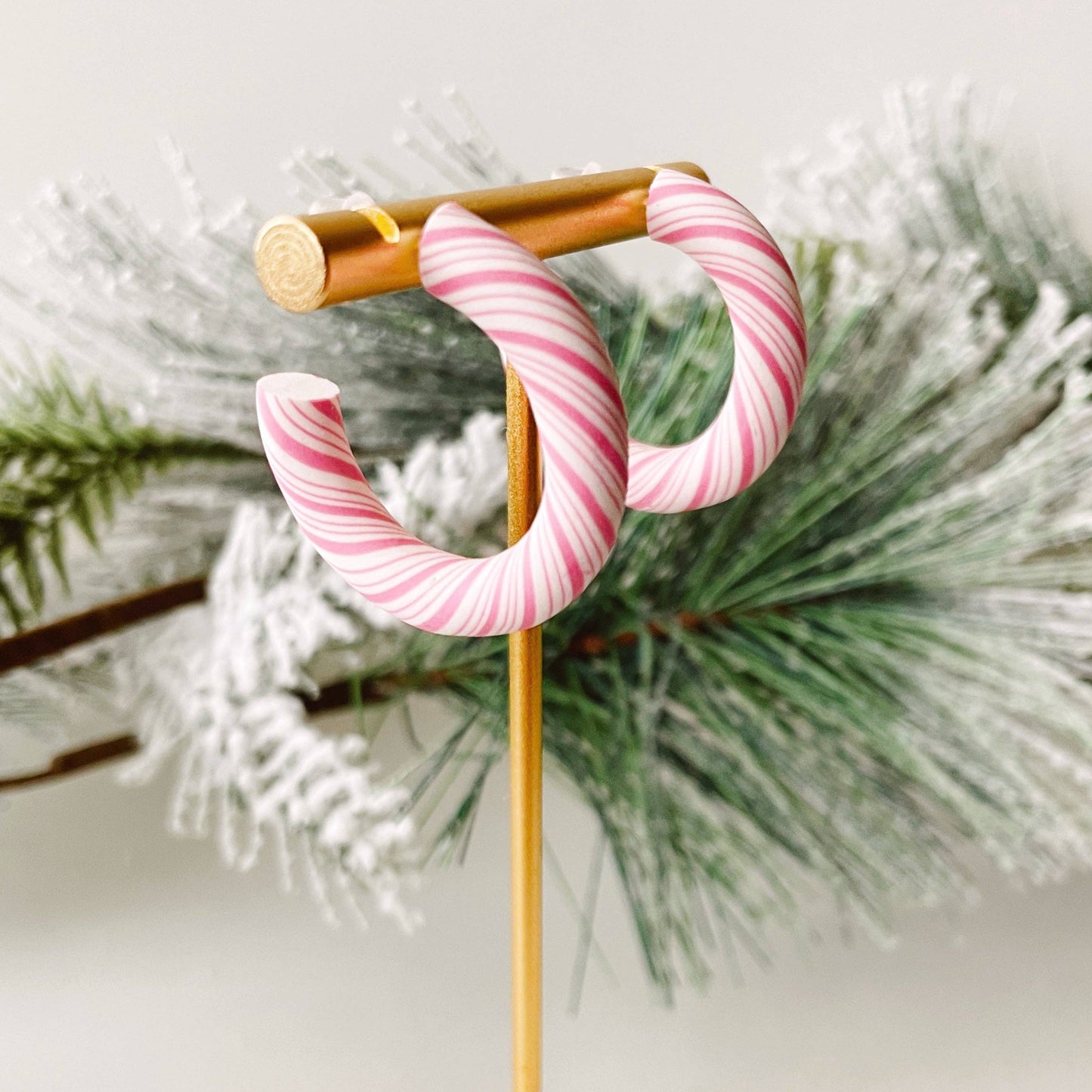 Candy Cane Hoops - Pink | Polymer Clay Christmas Earrings
