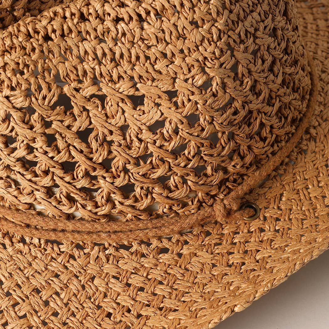 Natural Material Straw Panama Adjustable Sun Hat in Brown