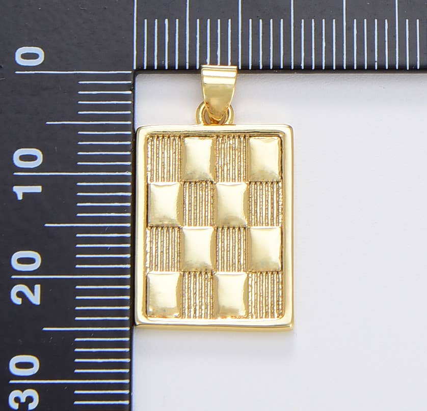 Gold Filled Draughts Rectangle Bar Charm Pendant