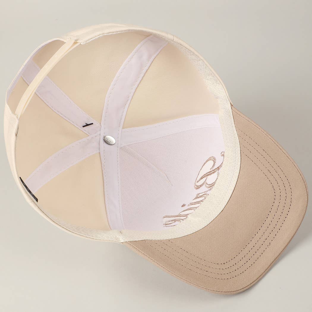 Bride Text Embroidery Two-Tone Trucker Hat in Beige