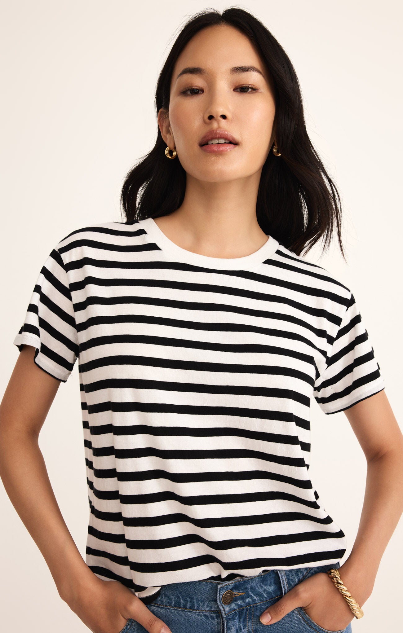 Go To Stripe Tee in Black Striped
