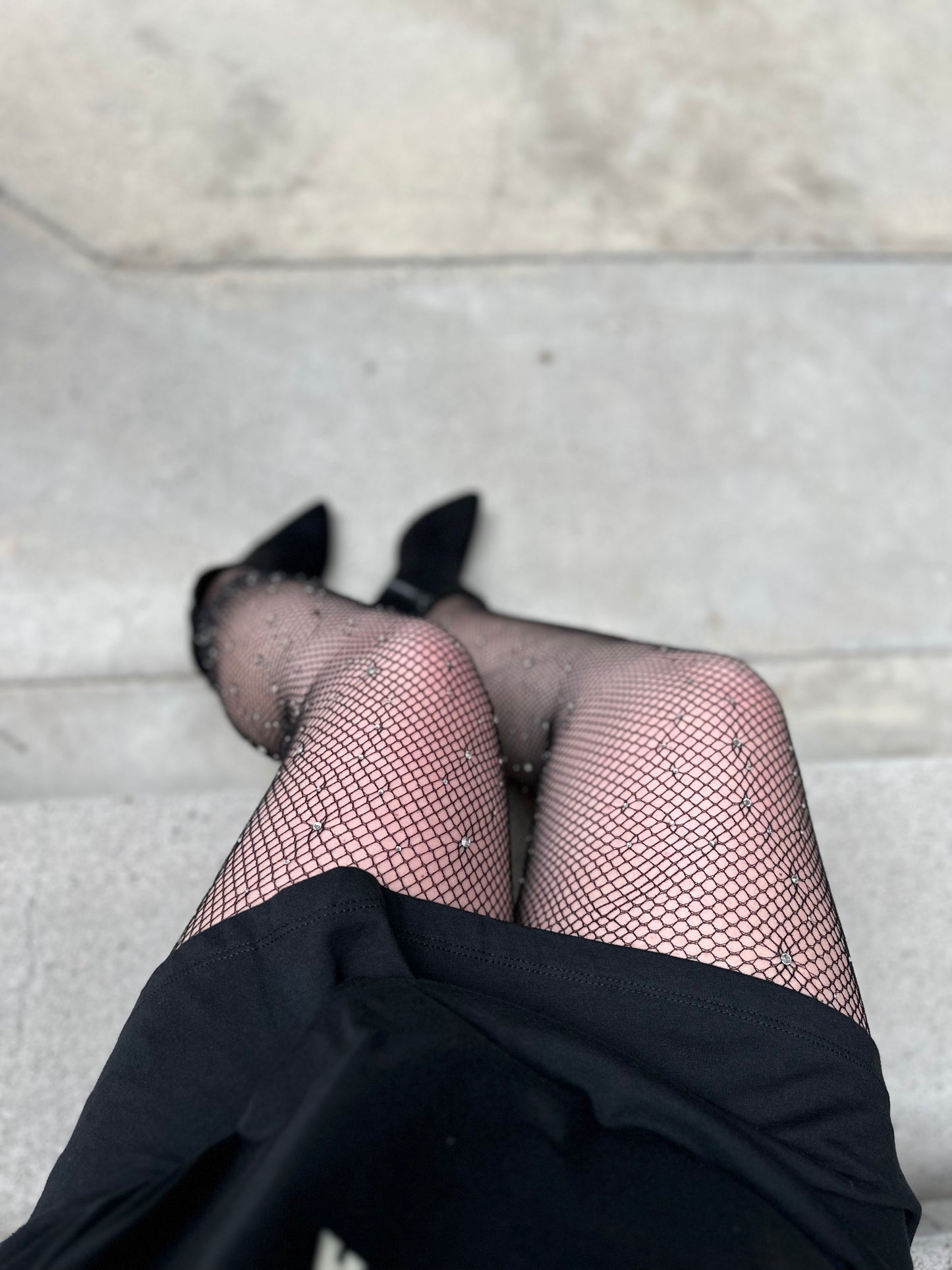Katie Fishnet Tights Rhinestone Black