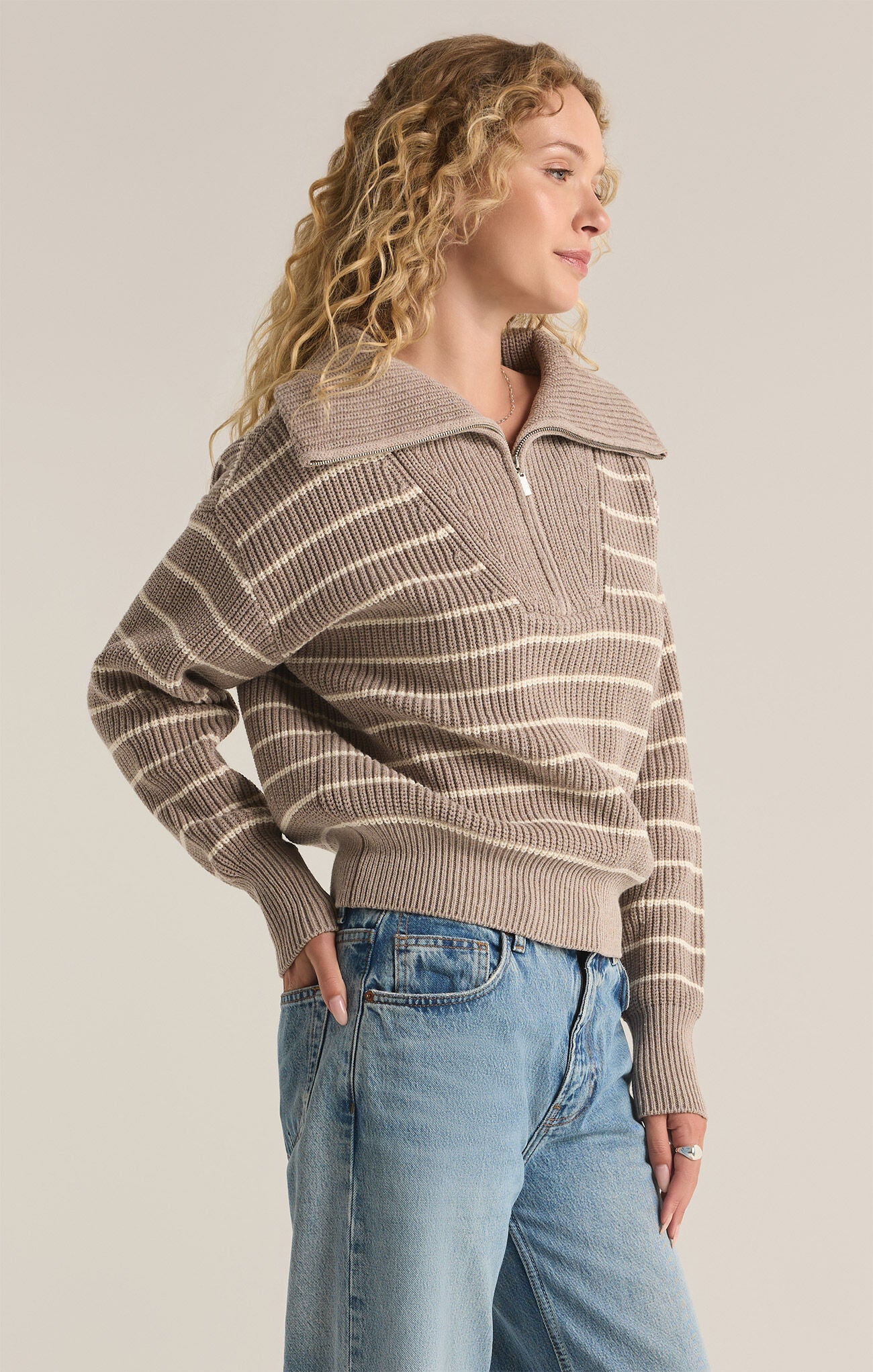 Villa Half Zip Sweater in Heather Taupe