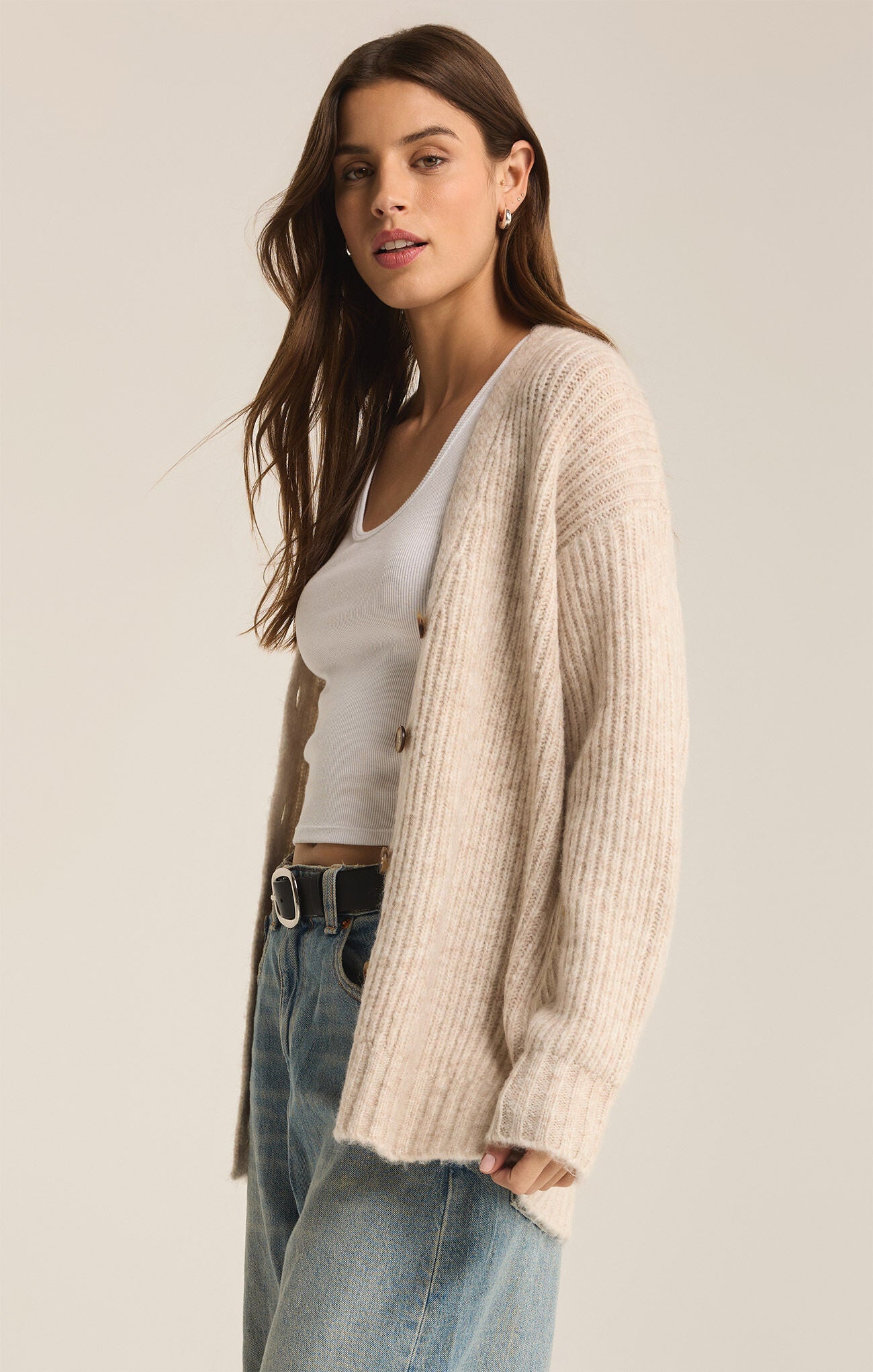 Josie Cozy Cardigan in Light Oatmeal