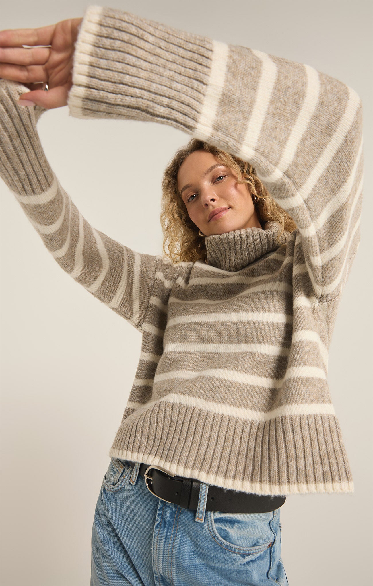 Josephine Stripe Sweater in Heathered Taupe