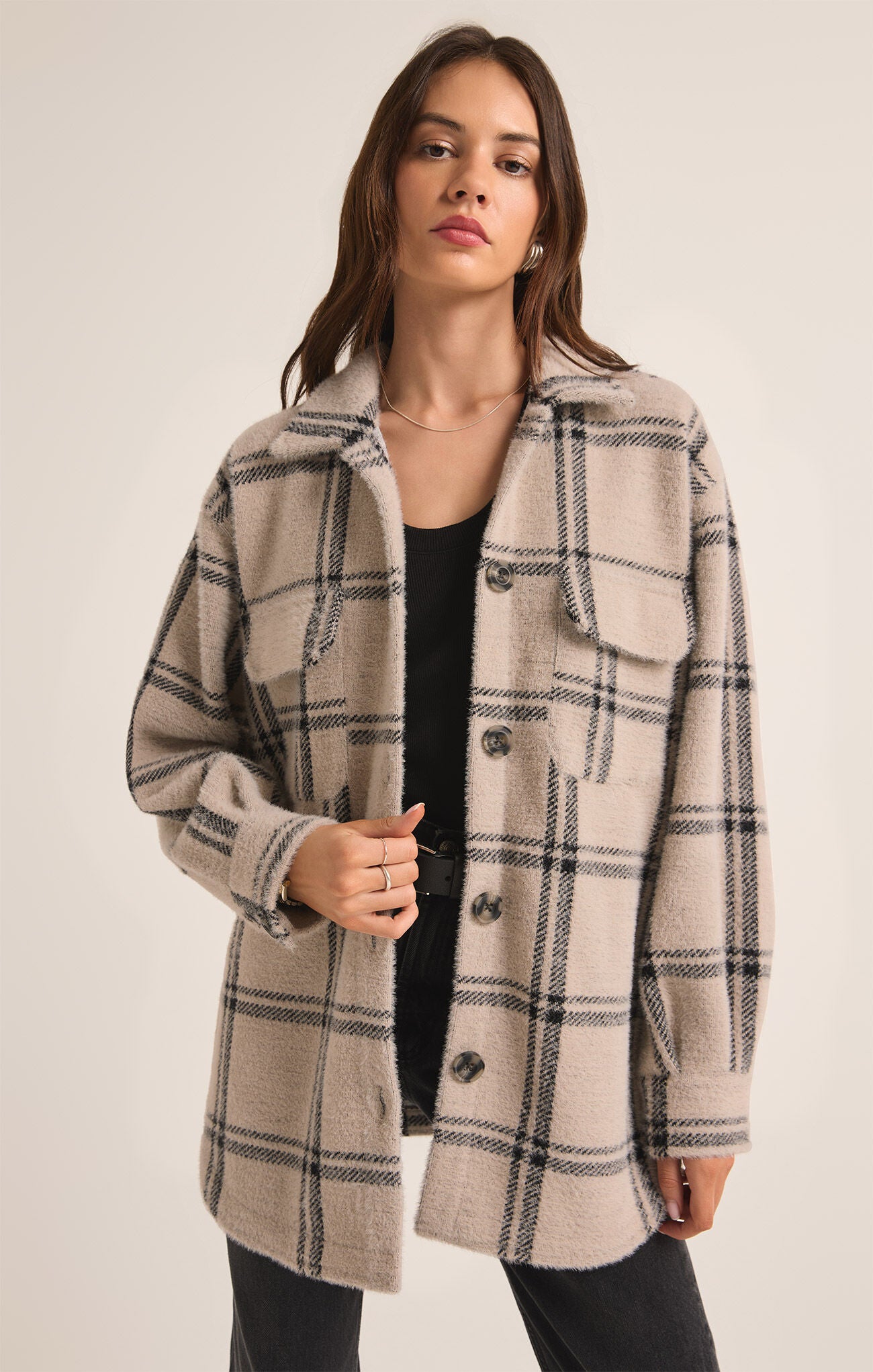 Toni Plaid Tucker Jacket in Crystal Grey