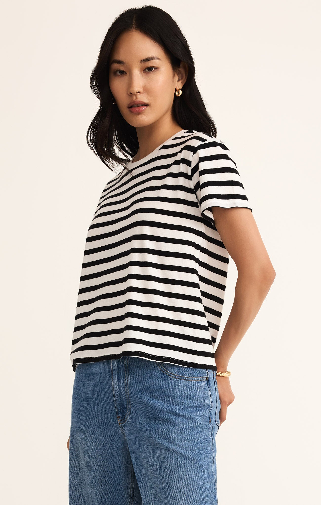 Go To Stripe Tee in Black Striped