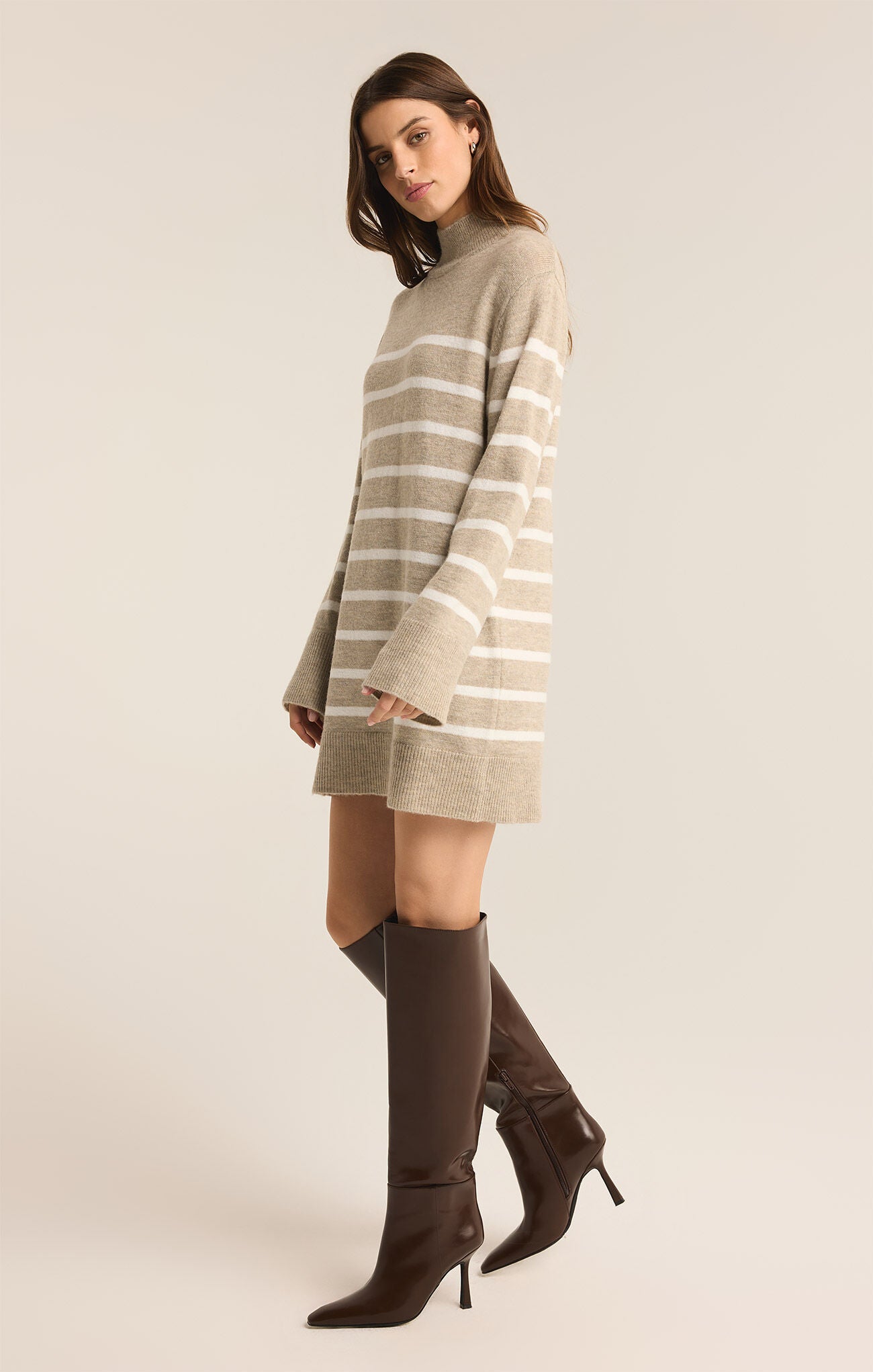 Fin Stripe Sweater Dress Heather Taupe