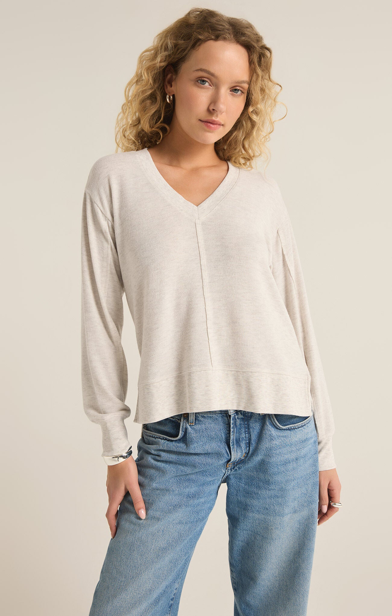 Wilder Cloud V Neck Top in Light Oatmeal