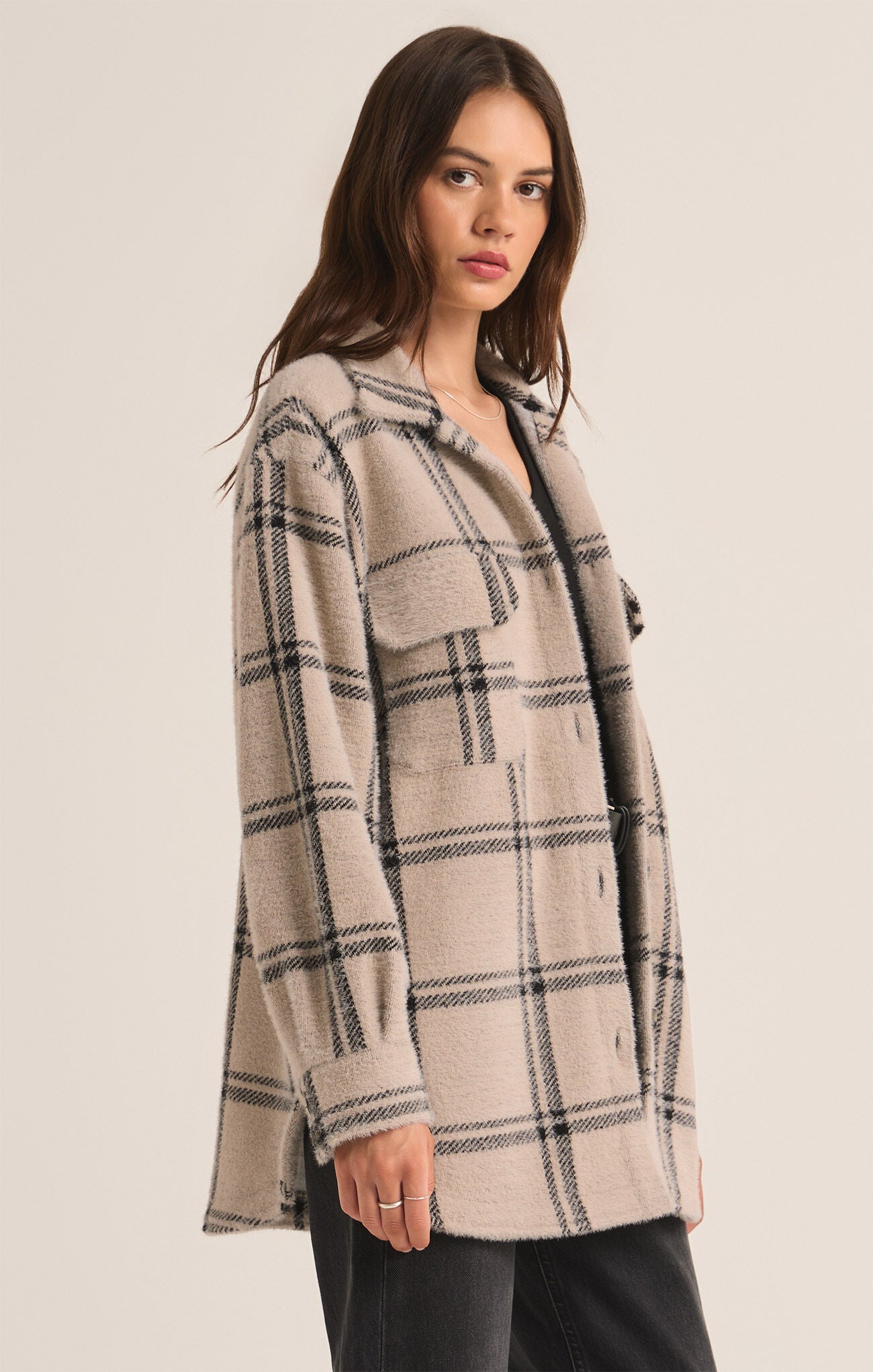 Toni Plaid Tucker Jacket in Crystal Grey