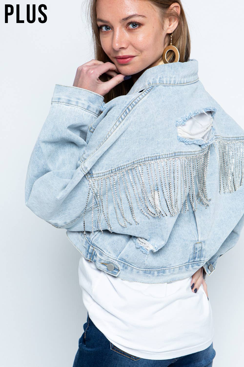 Selena Rhinestone Fringe Jacket in Plus