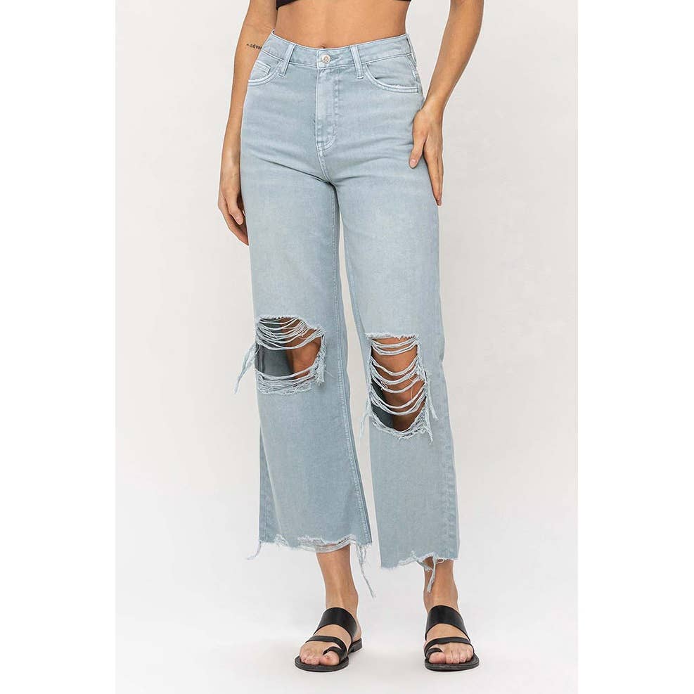 Leslie 90s Vintage Crop Flare Jeans in Cloud