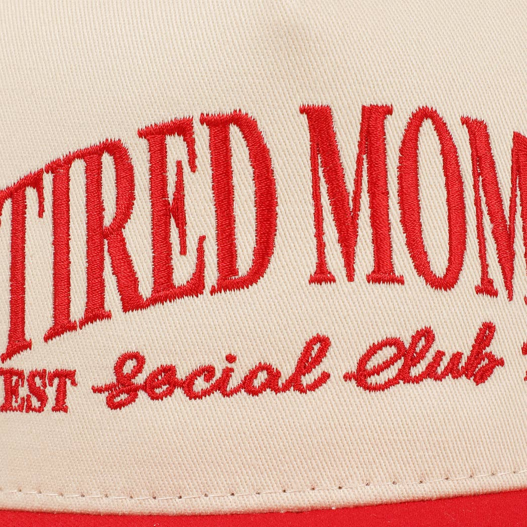 Tired Moms EST Social Club 24/7 Embroidery Cap in Red