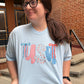 USA Preppy Bow Comfort Colors T Shirt 4th of July in Hydrangea