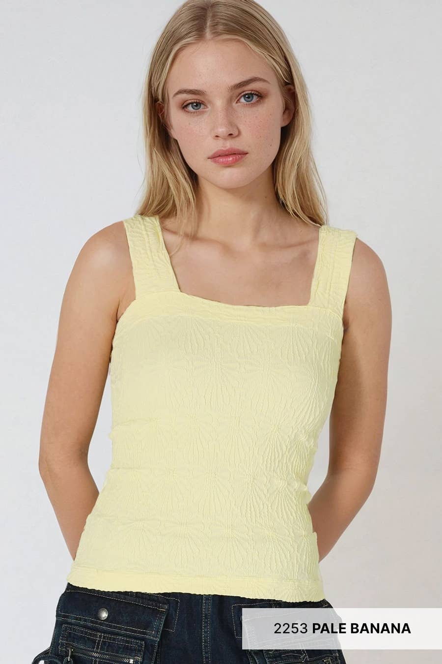 Lace Textured Square Top in Pale Banana
