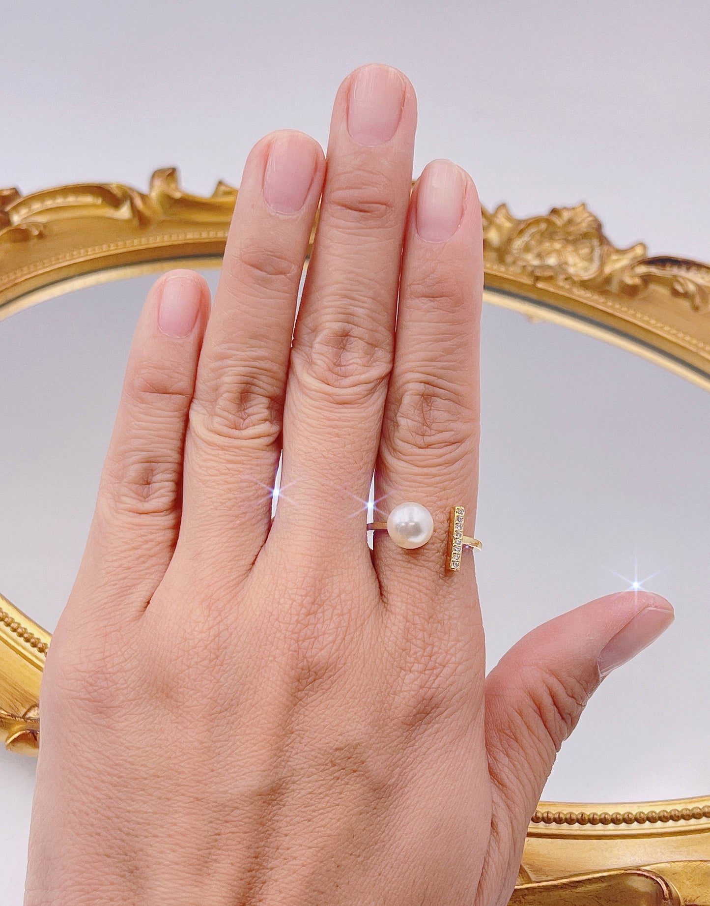 Pearl and Bar Ring Adjustable