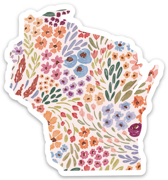 Wisconsin 3x3in. State Sticker: Waterfall Floral