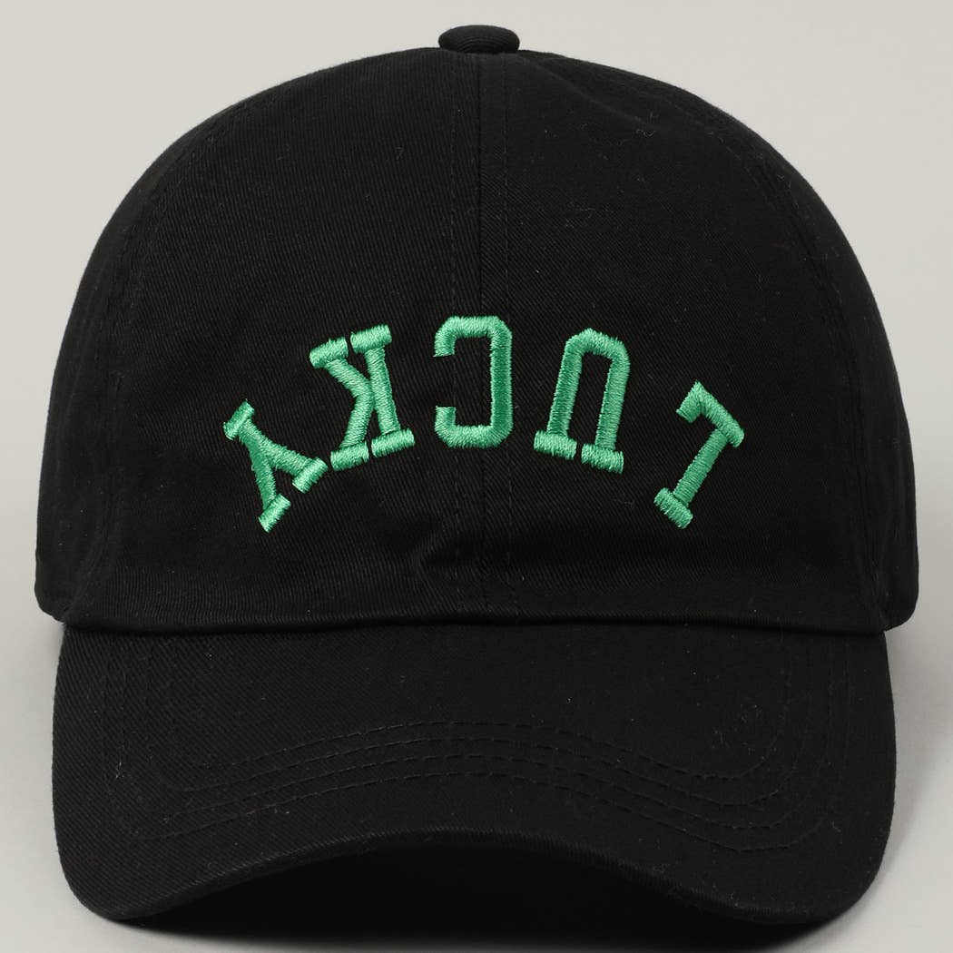 LUCKY Upside Down Embroidery Baseball Cap in Black