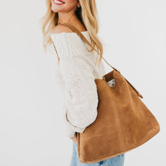 Evie Suede Hobo Shoulder Bag in Camel