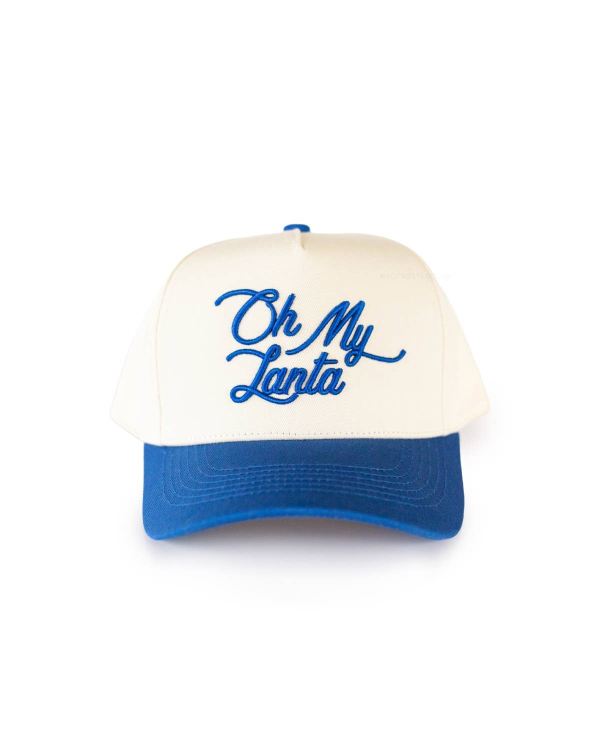 Oh My Lanta Embroidered Trucker Hat - Blue & Cream