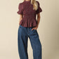 Maggie Plaid Peplum Top in Maroon
