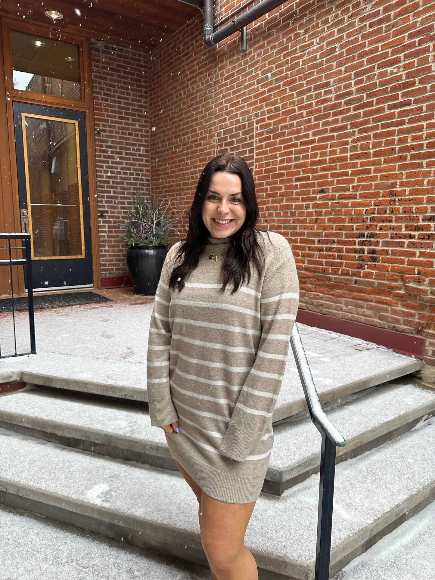 Fin Stripe Sweater Dress Heather Taupe