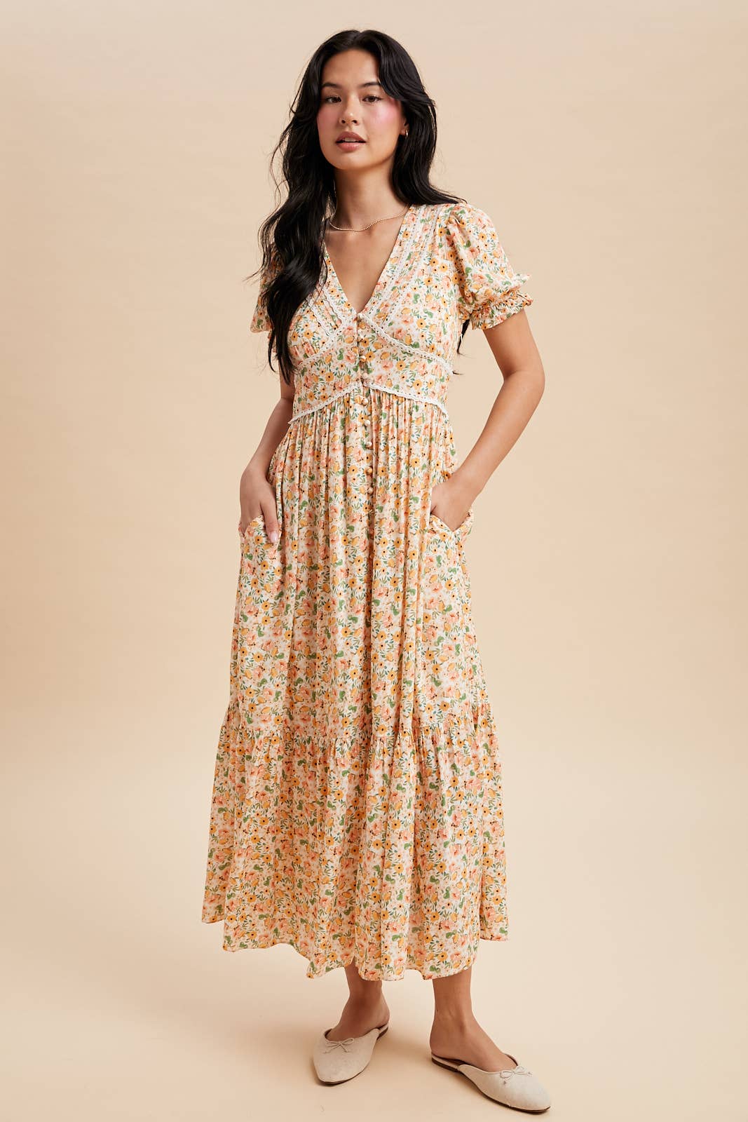 Amanda Floral Button Down Maxi Dress in Peony