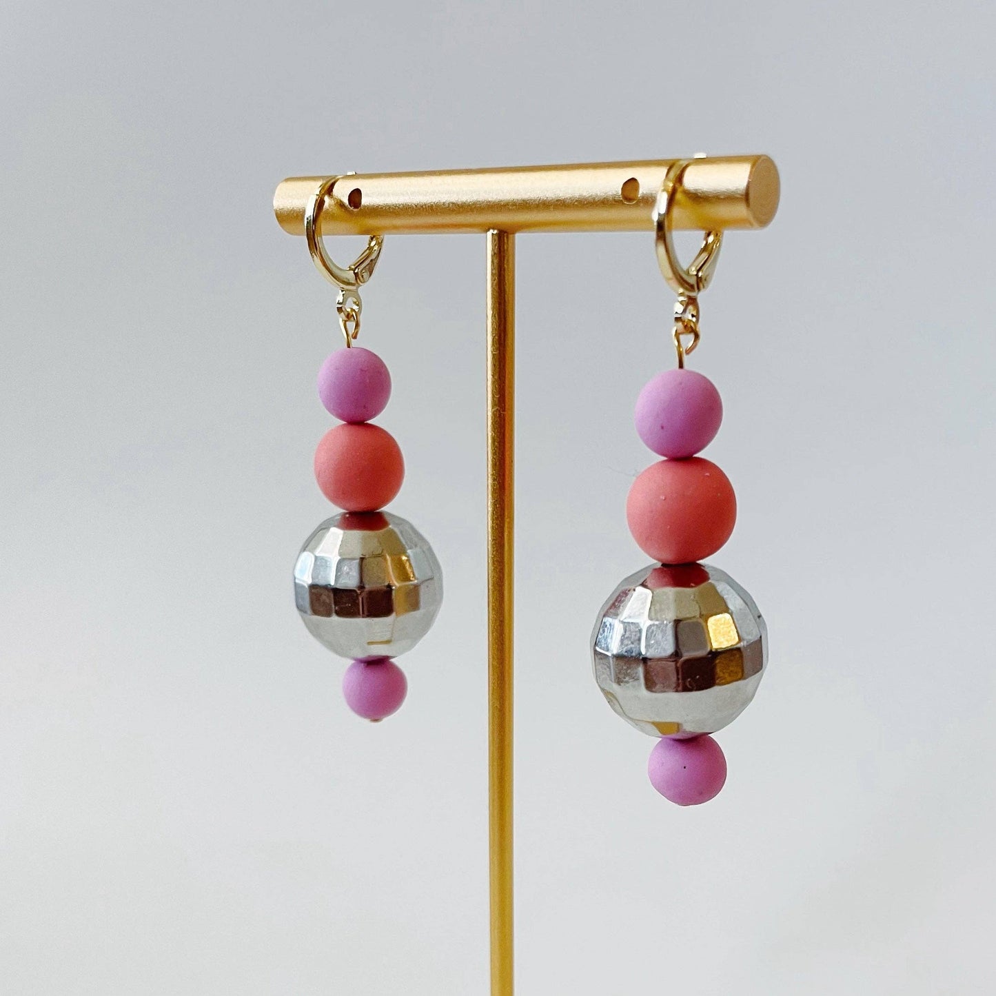 Disco Dangles | Polymer Clay Disco Ball Earrings: Warm