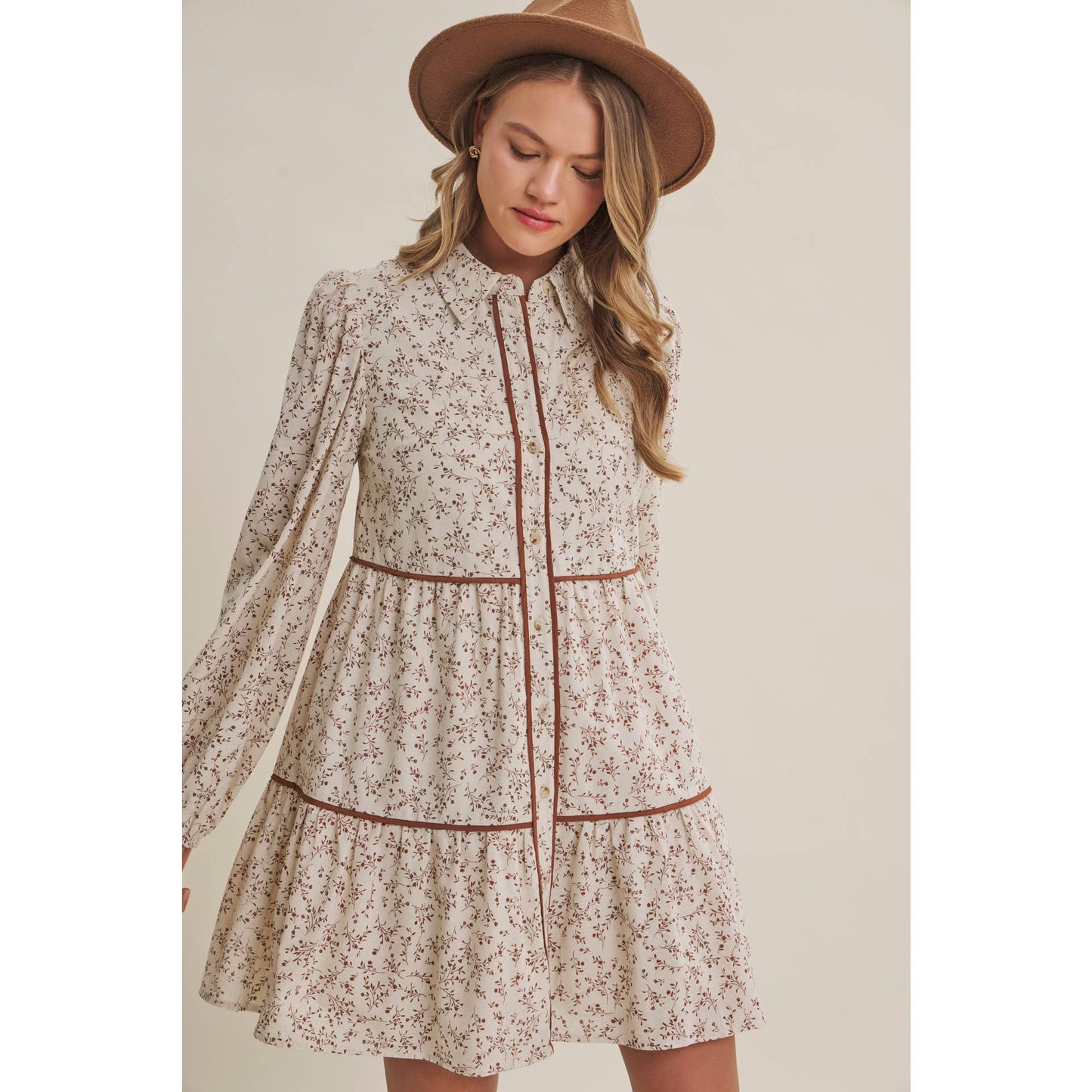 Autumn Bloom Floral Babydoll Mini Dress