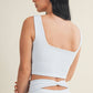 Blue Gingham Print Crop Tank with Lace Trim