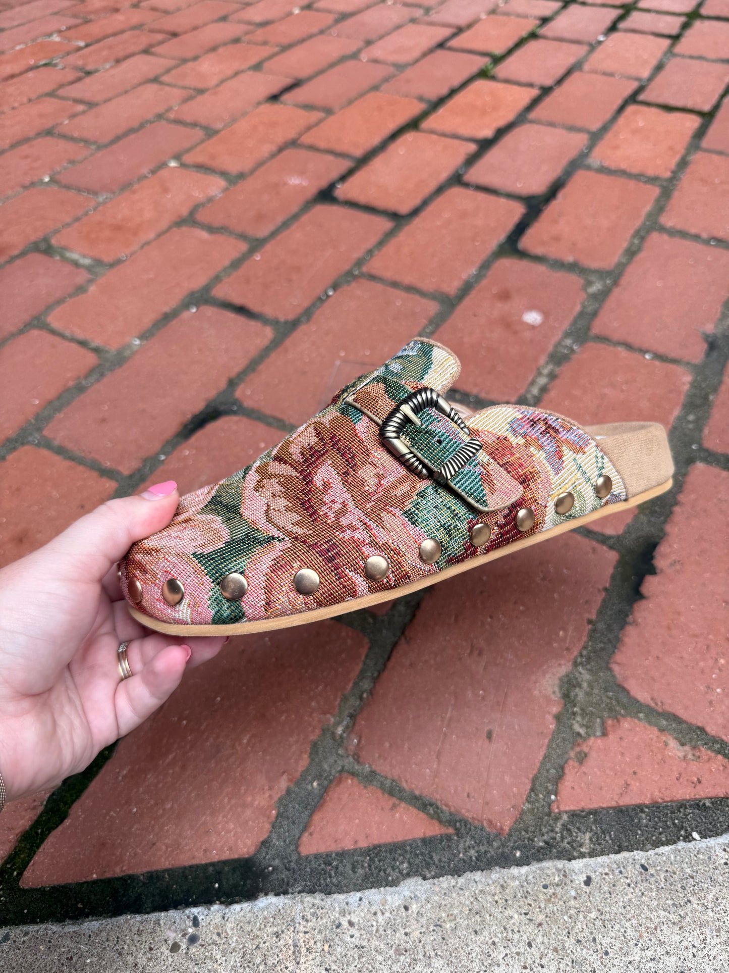 The Toni Floral Tapestry Studded Buckle Fall Clog