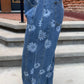Korrine Printed Barrel Denim Jeans in Dark Denim