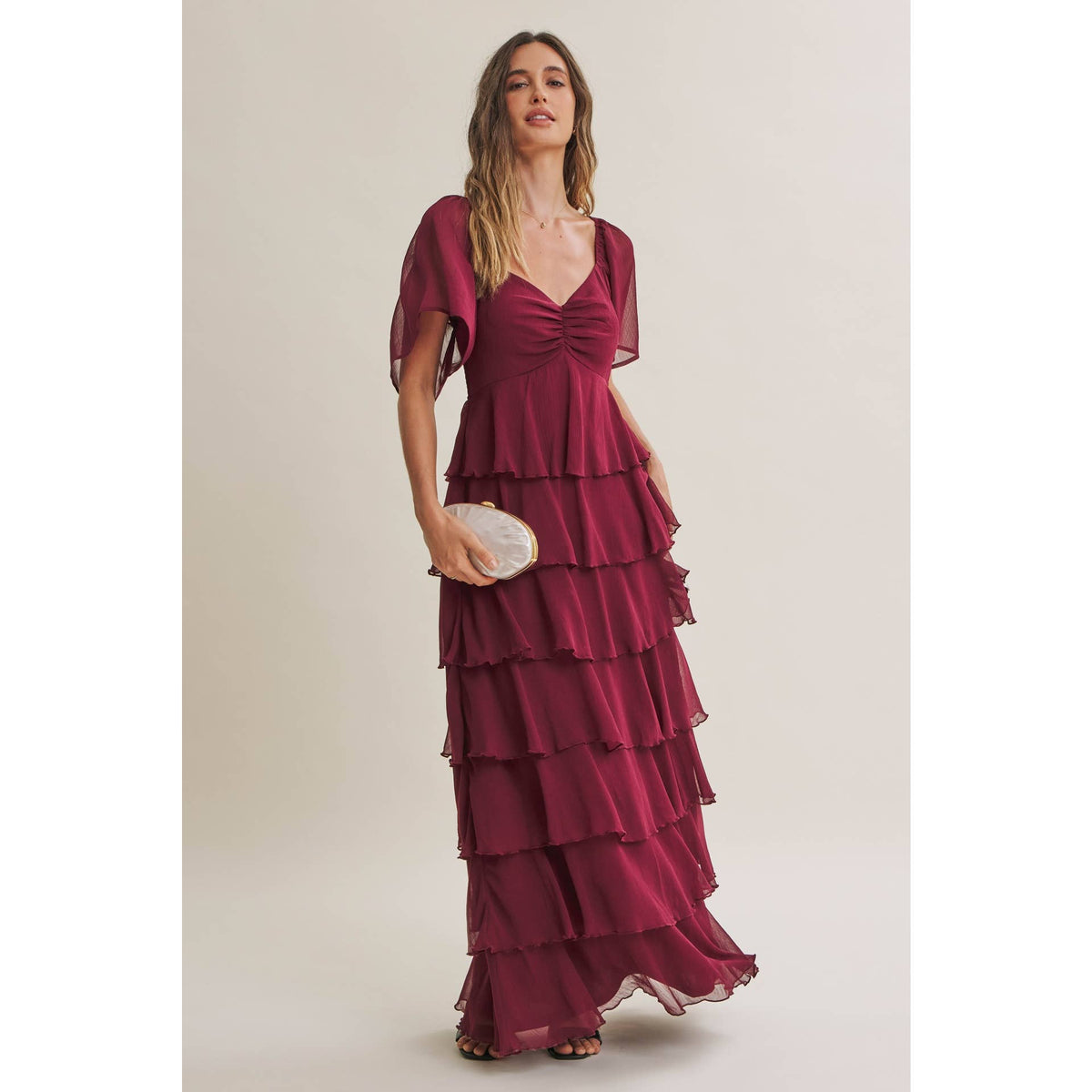Cortney Smocked Maxi Dress in Burgundy